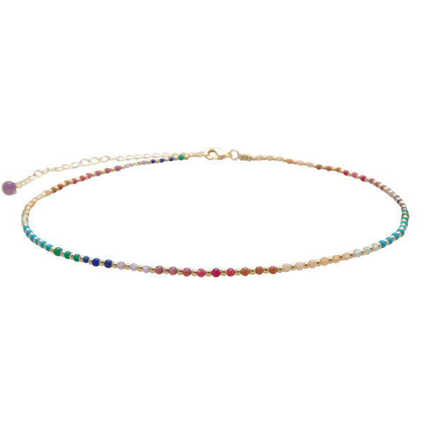 2mm multicolor stone and gold bead healing necklace with gold chain