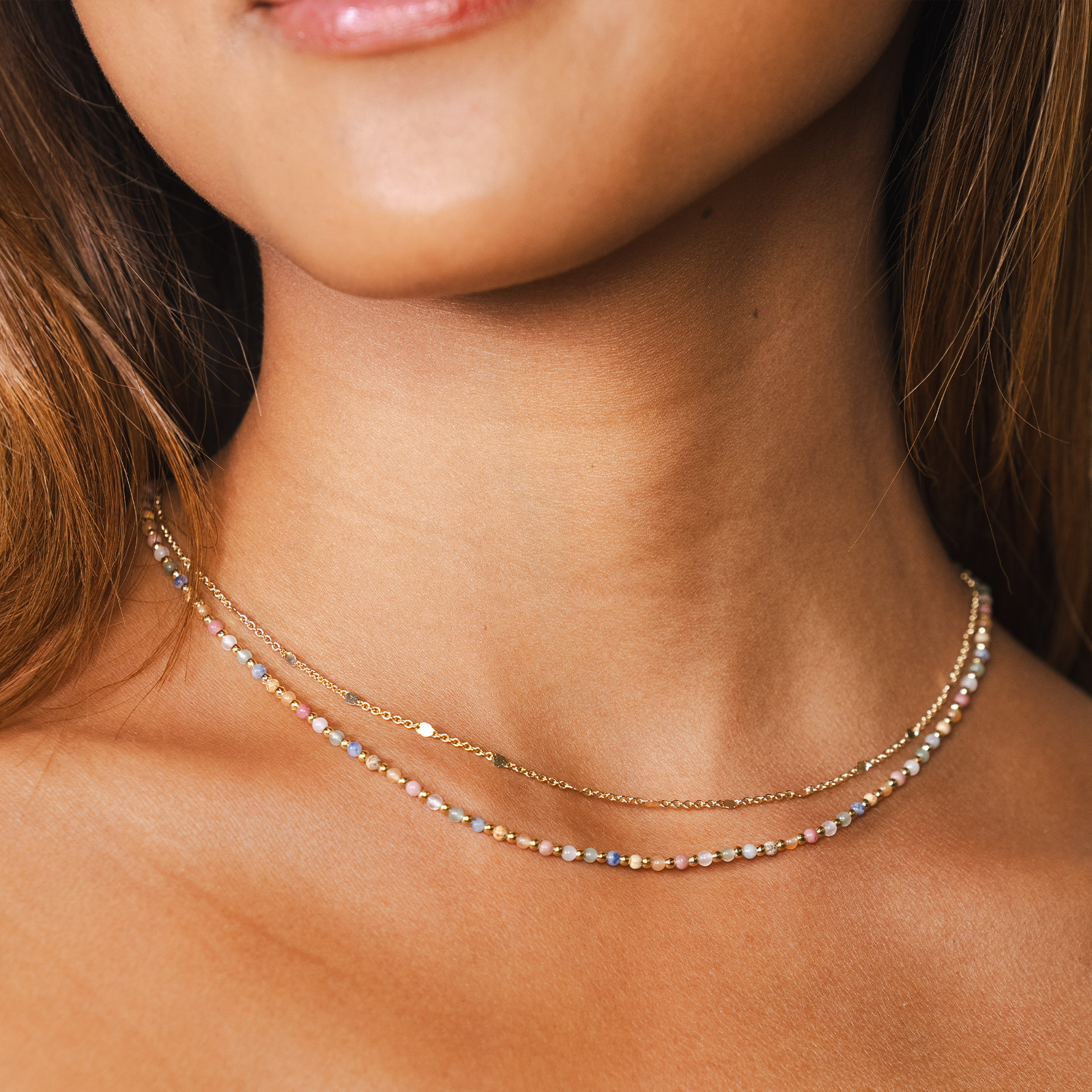 A dainty gold chain necklace