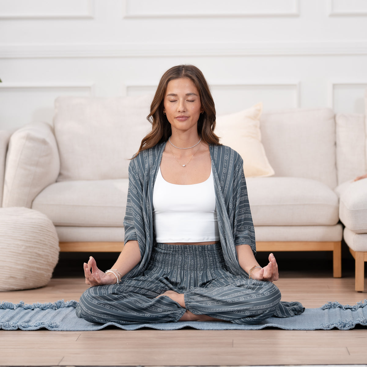 Charcoal Grey Tribal Stripe Kimono