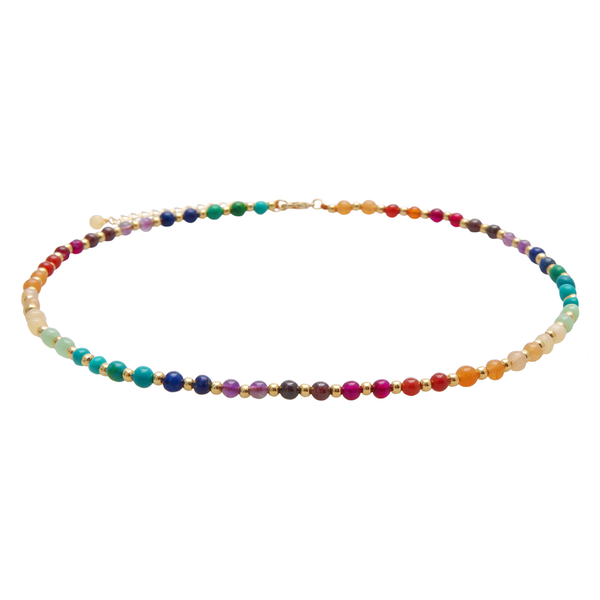 4mm multicolor stone and gold bead healing necklace with a gold chain