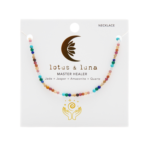 2mm multicolor stone healing necklace on packaging
