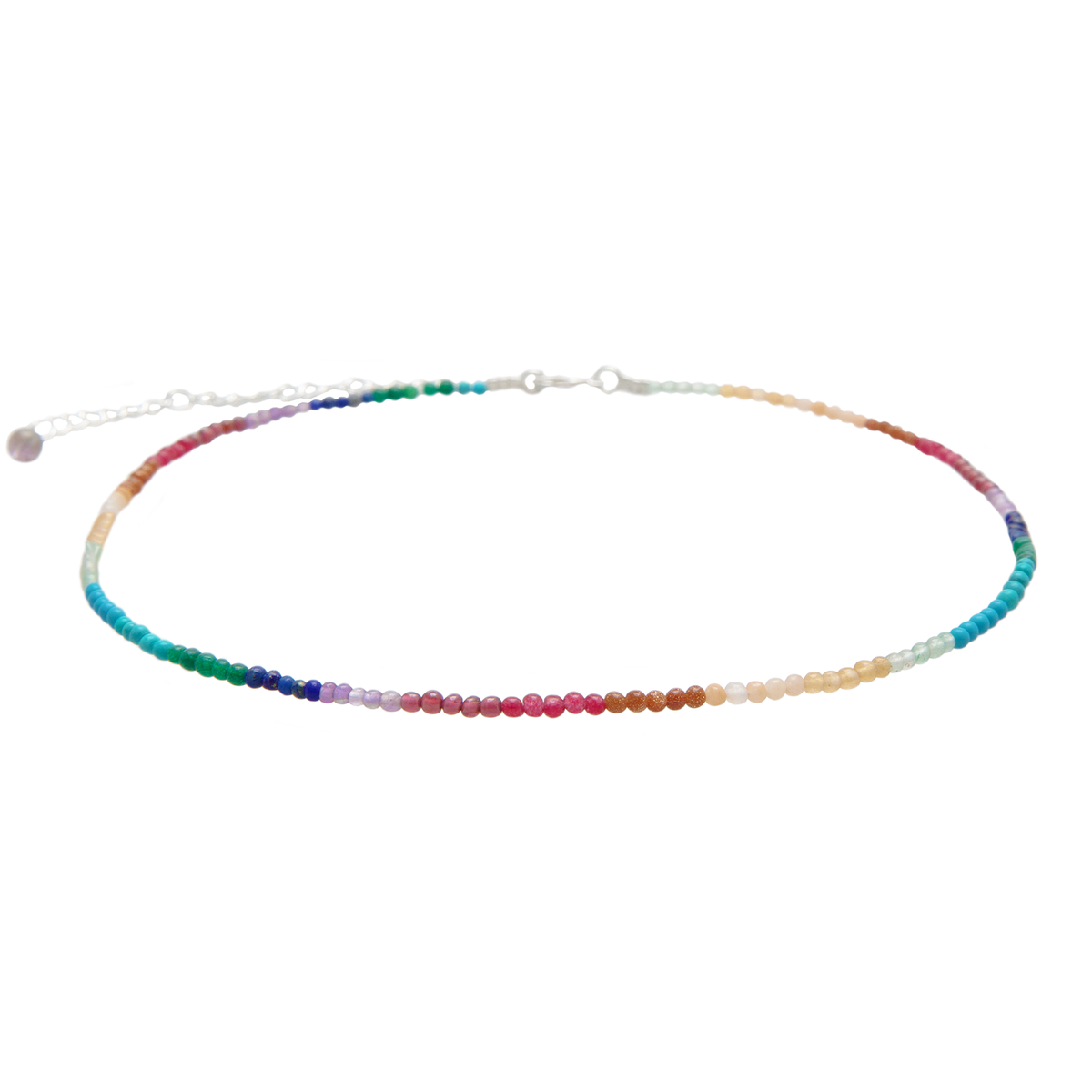 Rainbow beaded necklace with silver chain