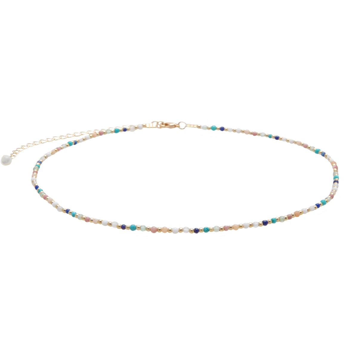 2mm multicolor stone and gold bead healing necklace with gold chain