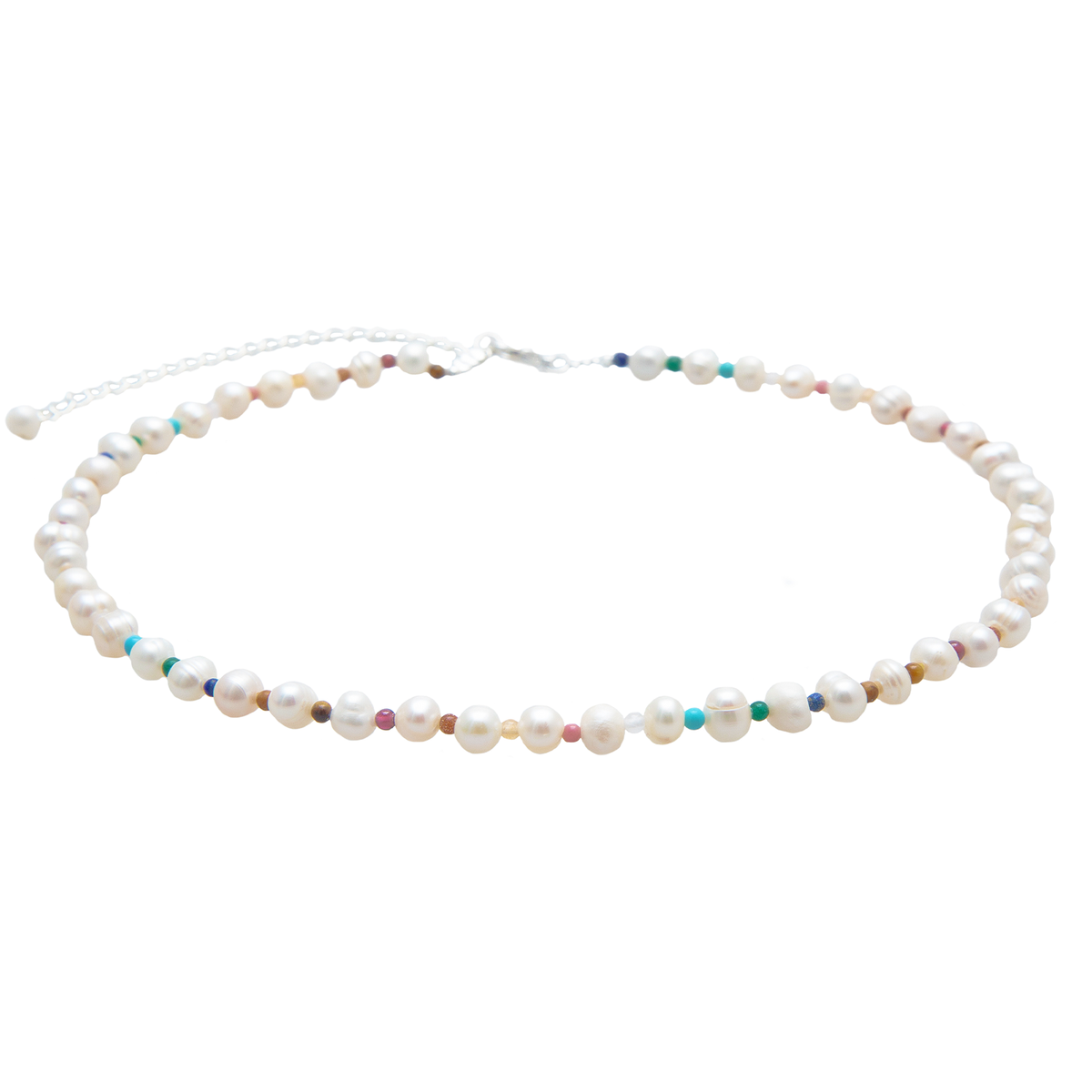 Pearl and multicolor stone healing necklace