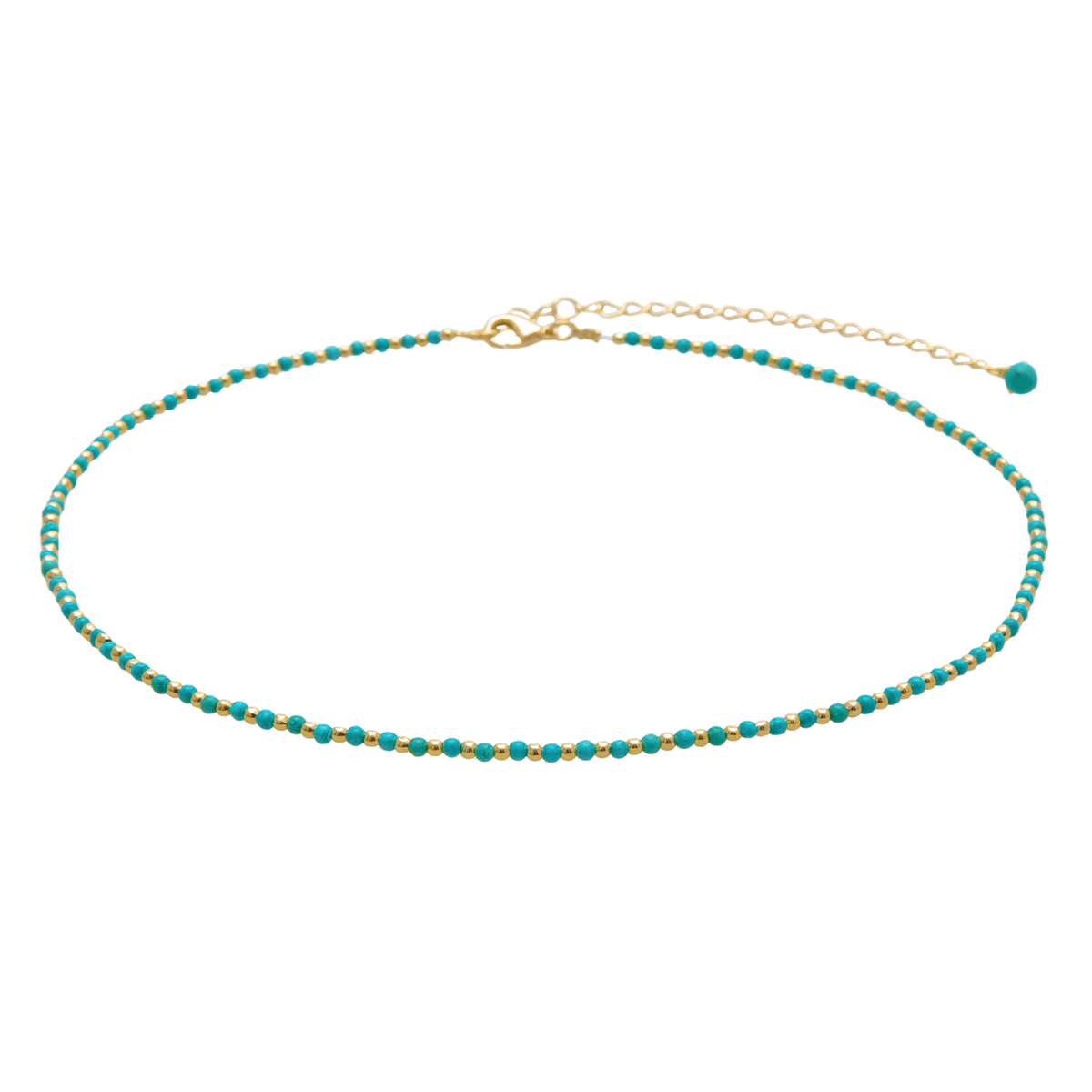 2mm turquoise stone and gold bead healing necklace