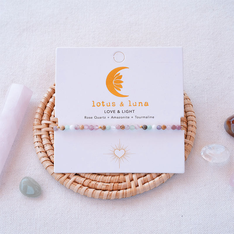 Love & Light 3mm Healing Bracelet, on brand card