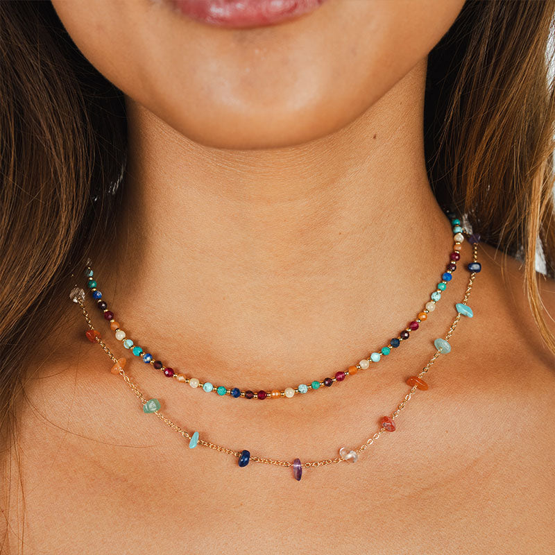 7 Chakras Raw Stone Chain Necklace