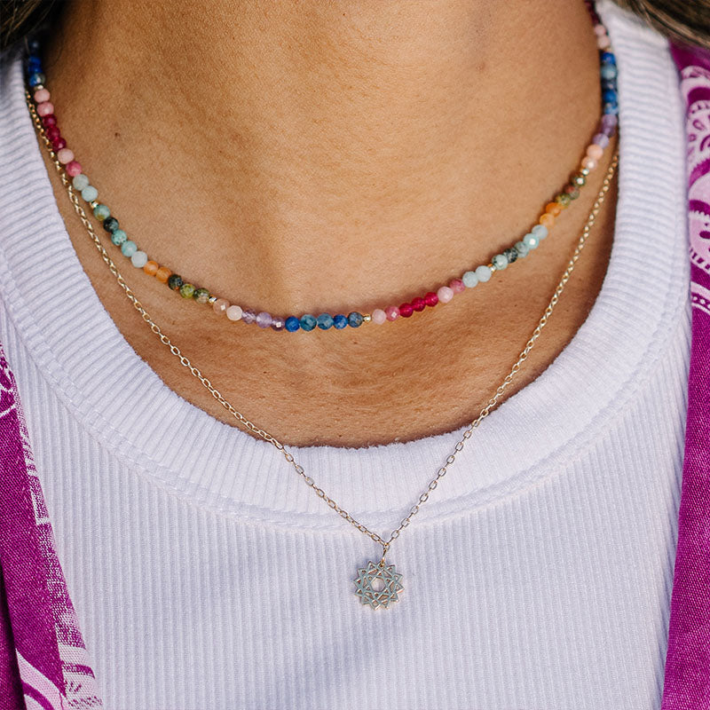 3mm Good Vibes + Heart Chakra Necklace Stack