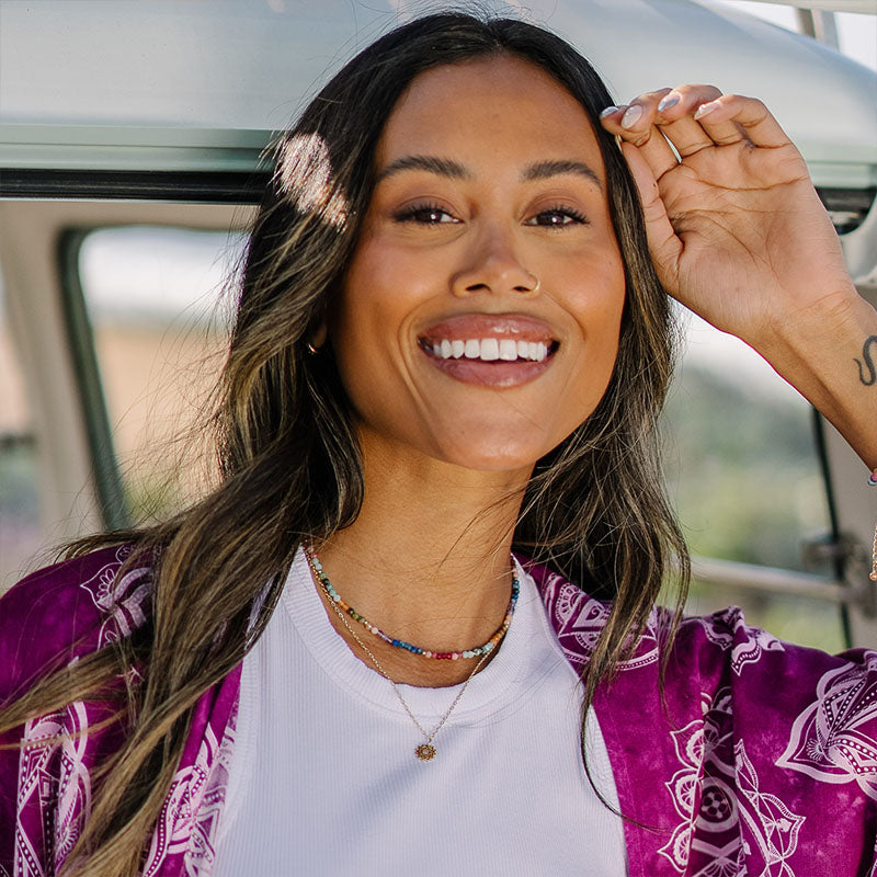 3mm Good Vibes + Heart Chakra Necklace Stack