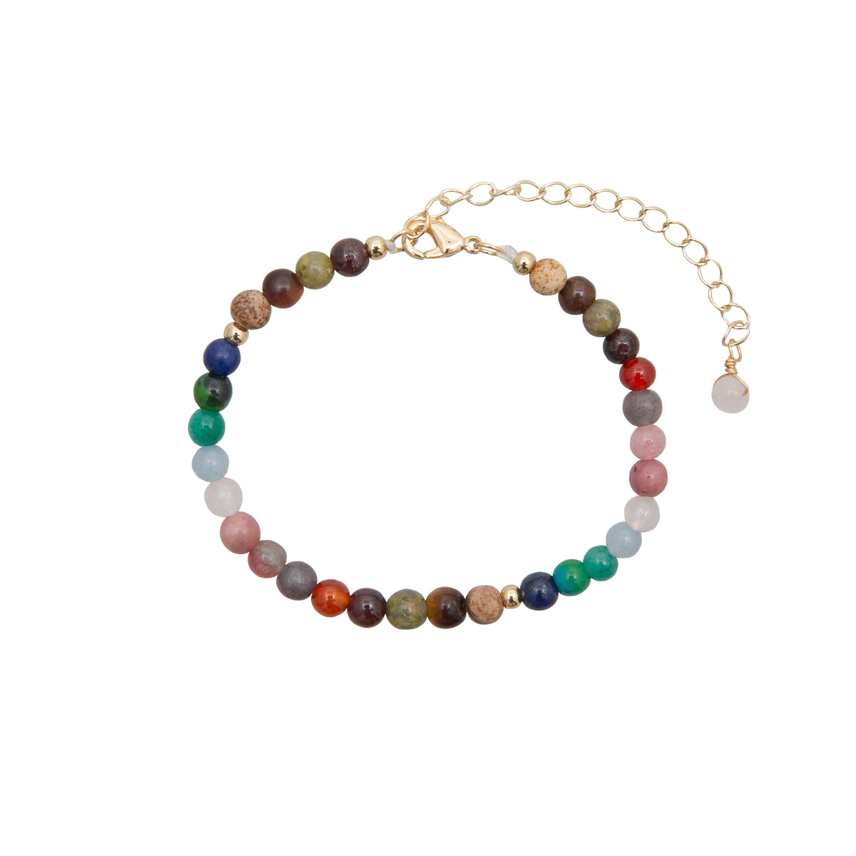 4mm multicolor stone healing bracelet on a gold chain