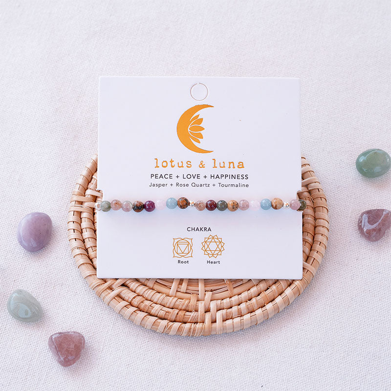 Peace + Love + Happiness 4mm Healing Bracelet