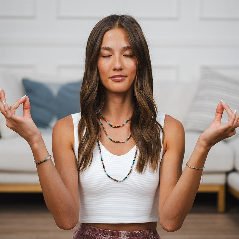 Master Healer 4mm Healing Necklace, worn meditating