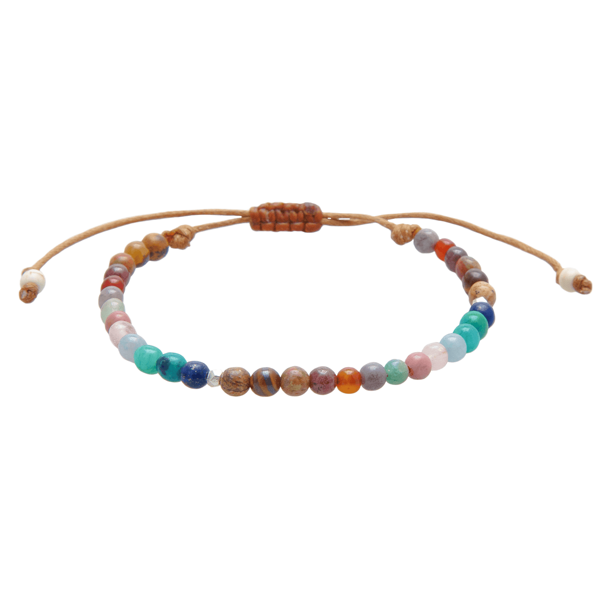 4mm multicolor bead bracelet with cotton pull through closure