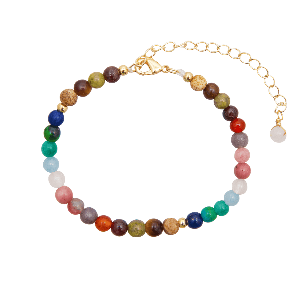 4mm multicolor stone bracelet with gold chain
