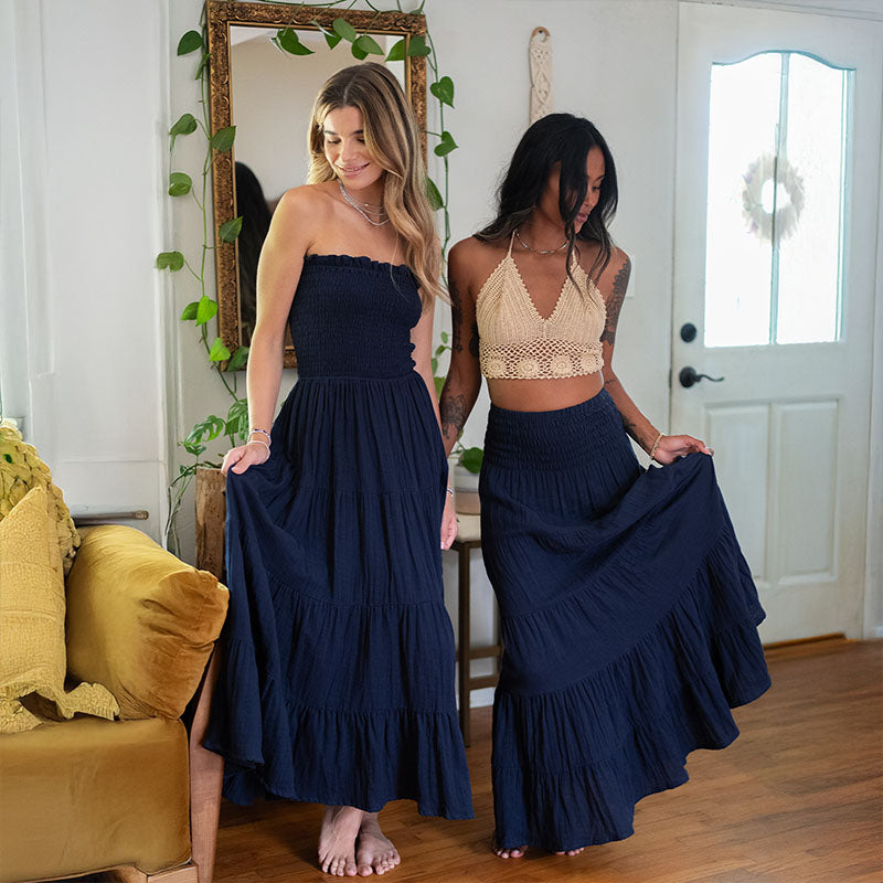 Oxford Cotton Mai Tai Strapless Maxi Dress