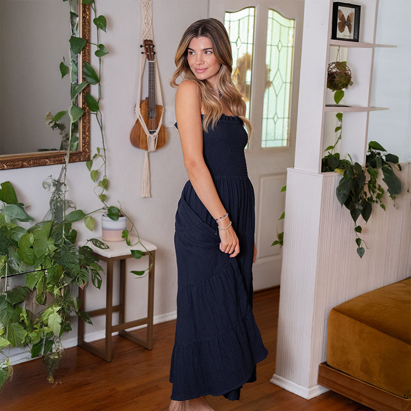 Oxford Cotton Mai Tai Strapless Maxi Dress