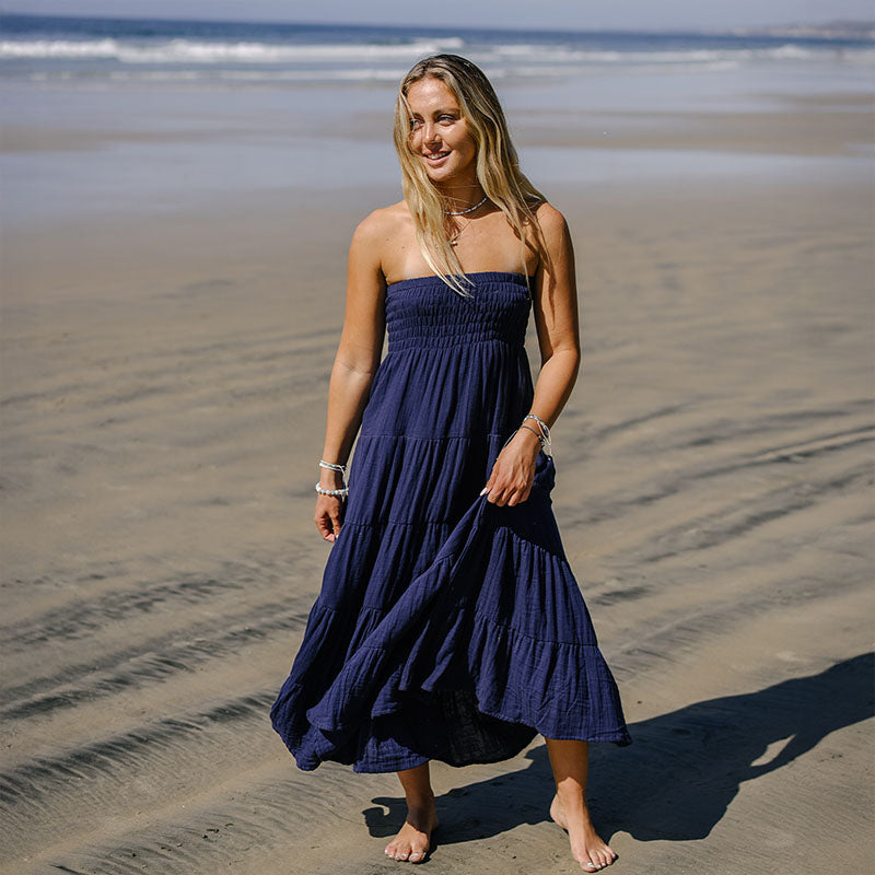 Oxford Cotton Mai Tai Strapless Maxi Dress