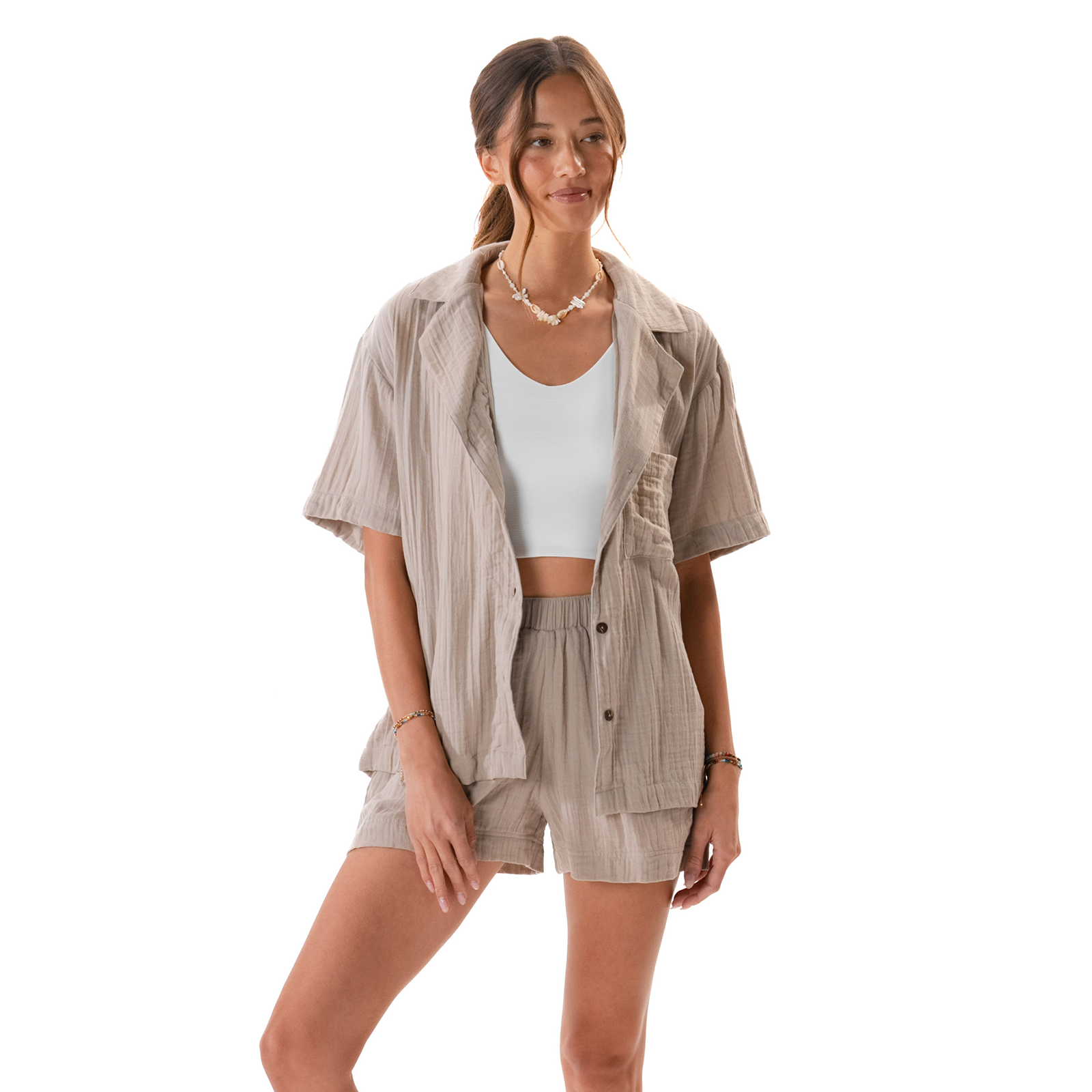 Stone Shelly Short Sleeve Button Down Shirt