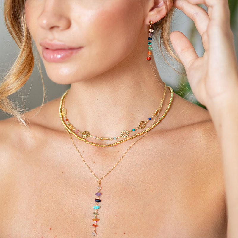 7 Chakras Raw Stone Earrings