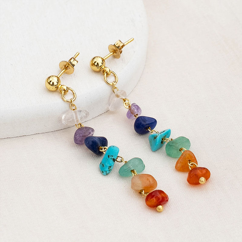 7 Chakras Raw Stone Earrings