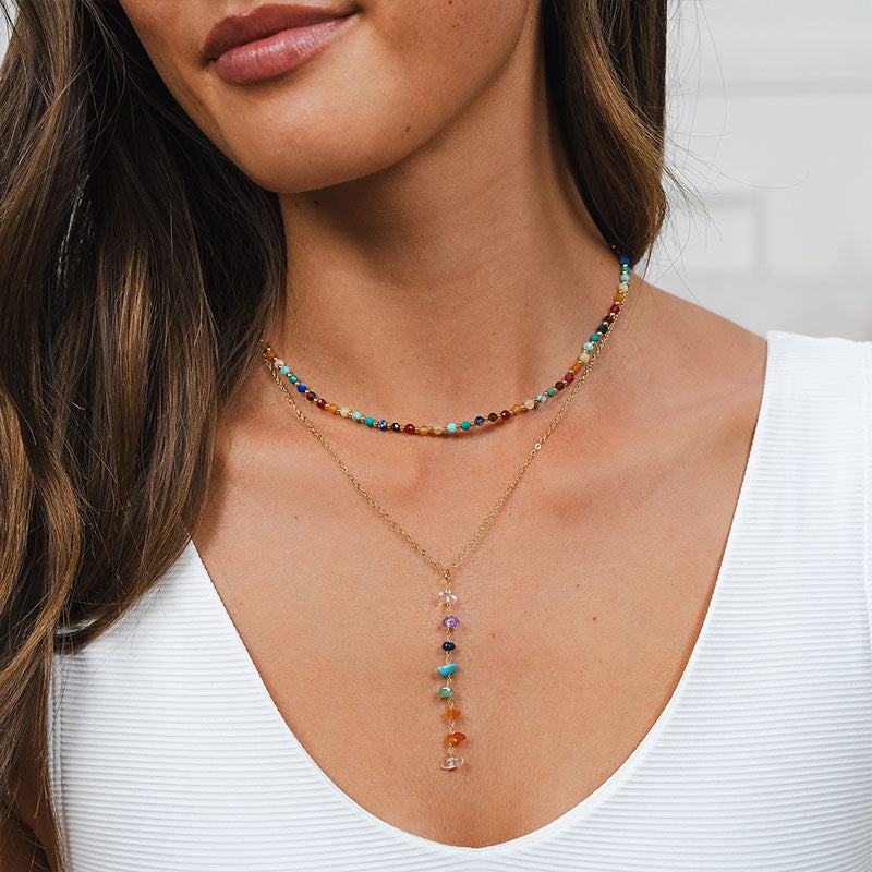 7 Chakras Raw Stone Healing Necklace