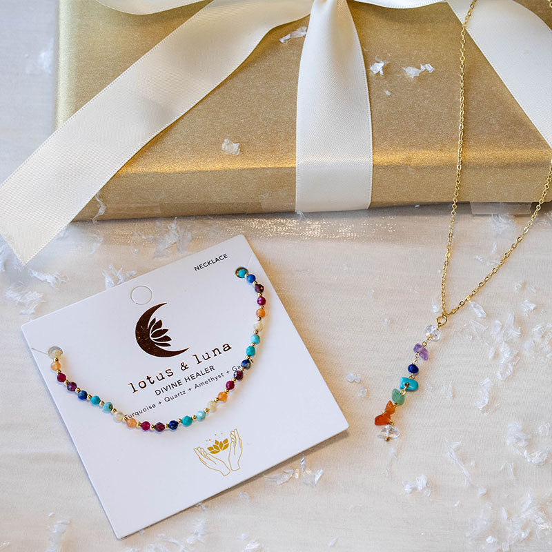 Divine Healer + 7 Chakra Raw Stone Necklace Stack