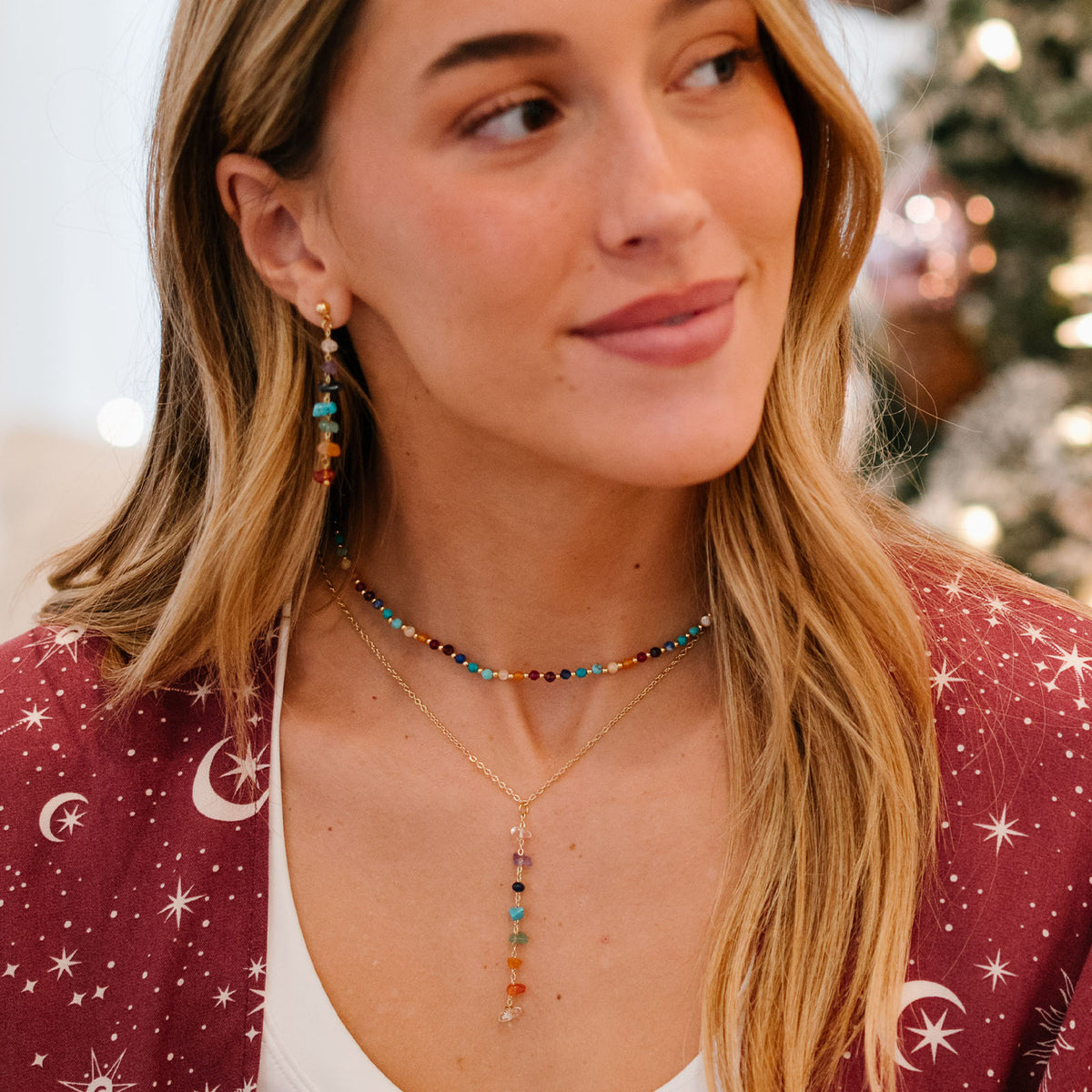 7 Chakras Raw Stone Earrings