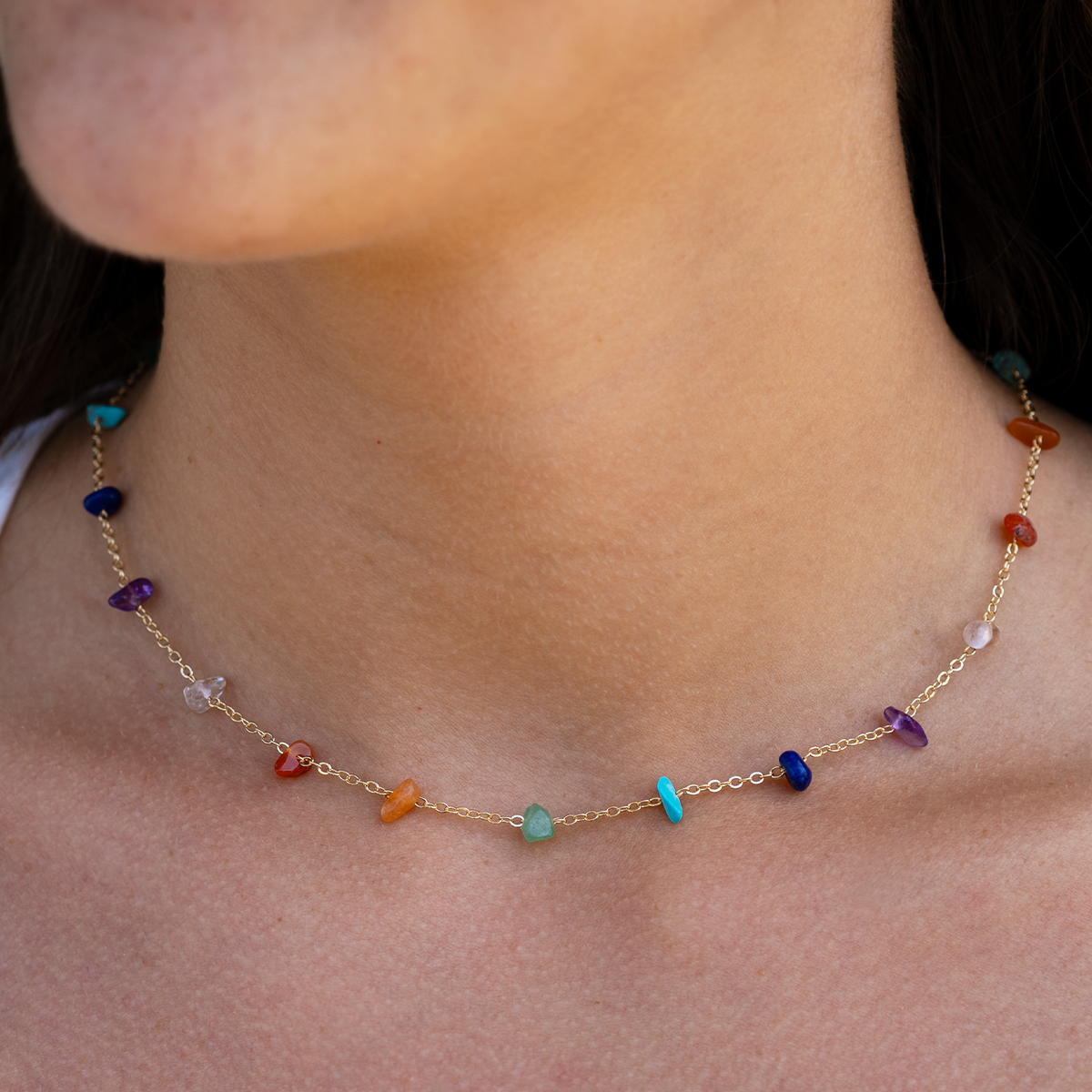 7 Chakras Raw Stone Chain Necklace