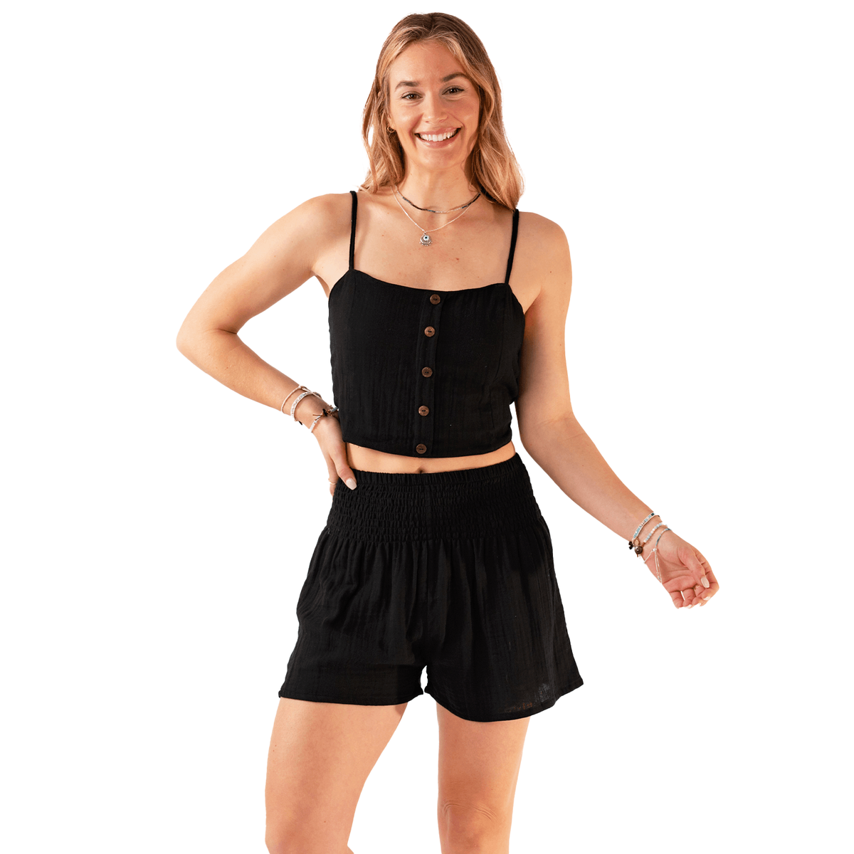 Black Cotton Crop Top &amp; Shorts Lounge Set