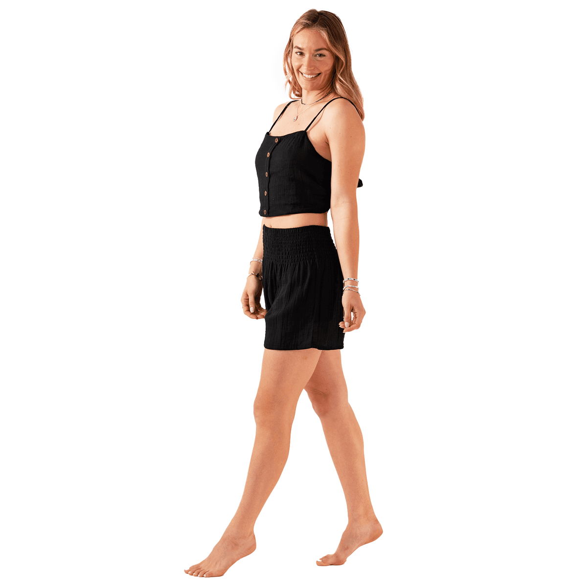 Black Cotton Crop Top &amp; Shorts Lounge Set