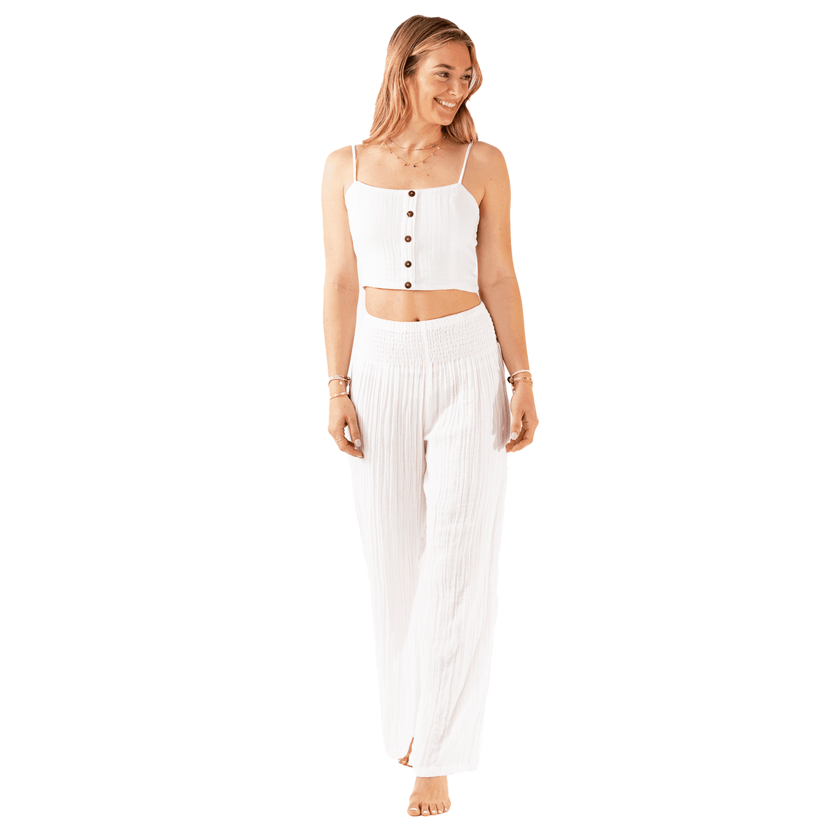 White Cotton Crop Top &amp; Wide Leg Pants Lounge Set