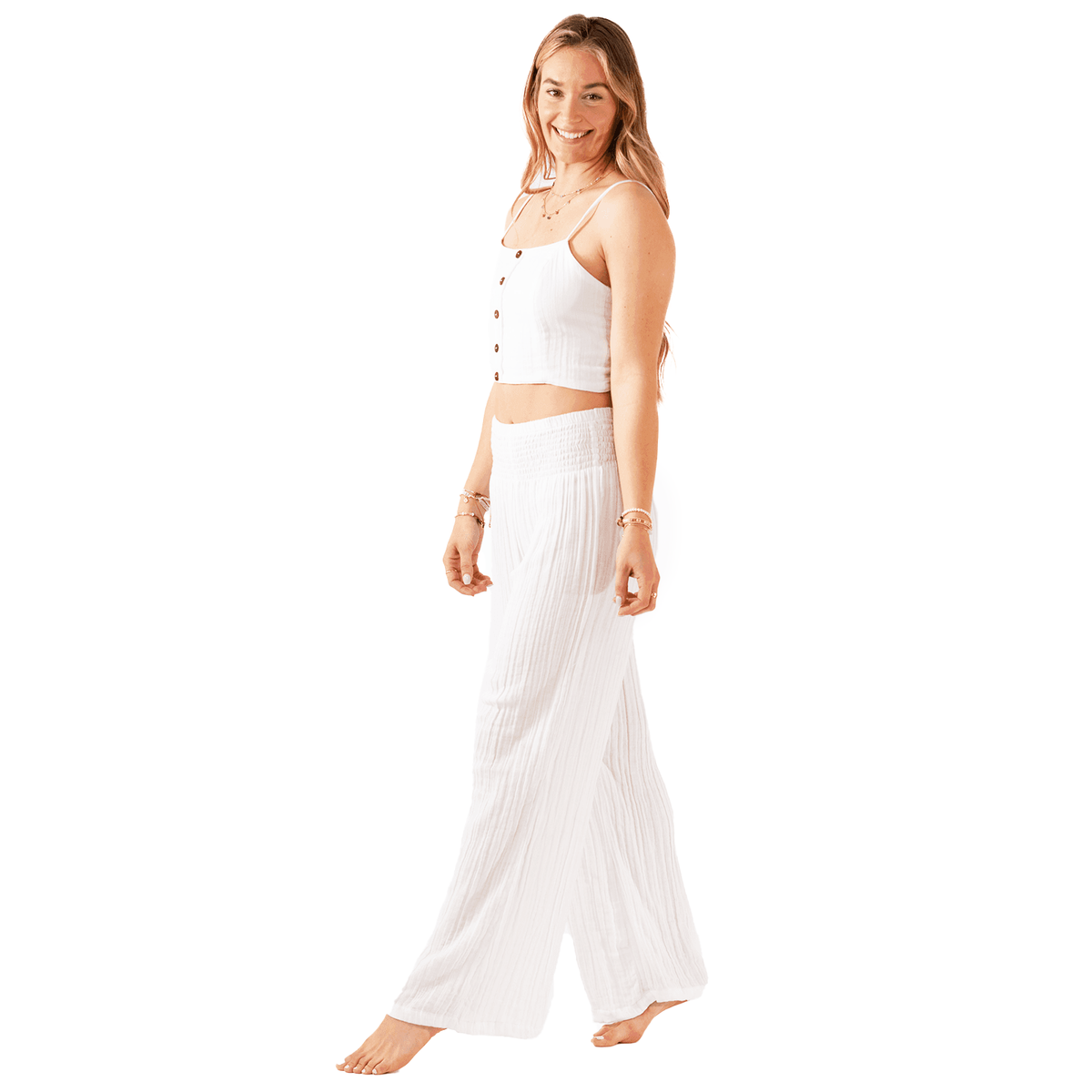 White Cotton Crop Top &amp; Wide Leg Pants Lounge Set