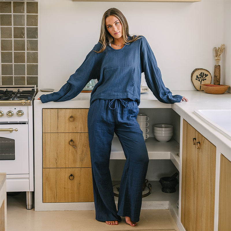 Deep Teal Cotton Cabana Pants