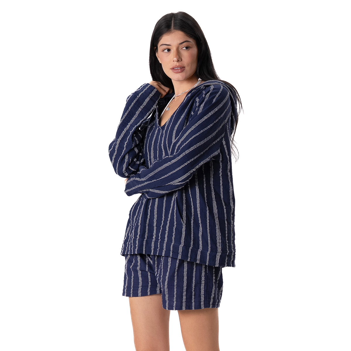 Navy Sailor Stripe Baja Pullover