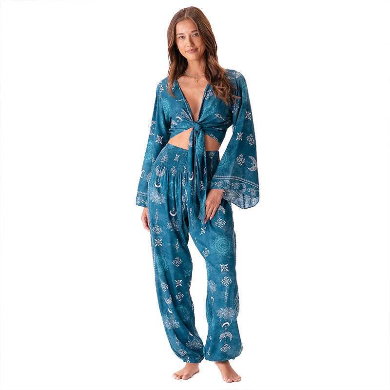 Cosmic Teal Daydreamer Top + Harem Pants Set