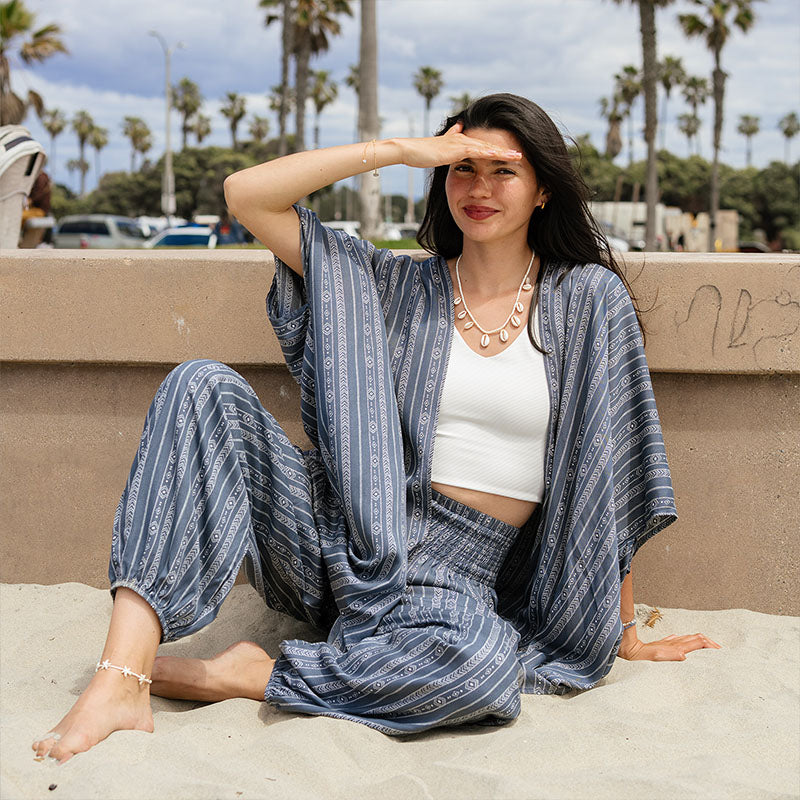 Charcoal Grey Tribal Stripe Lounge Set