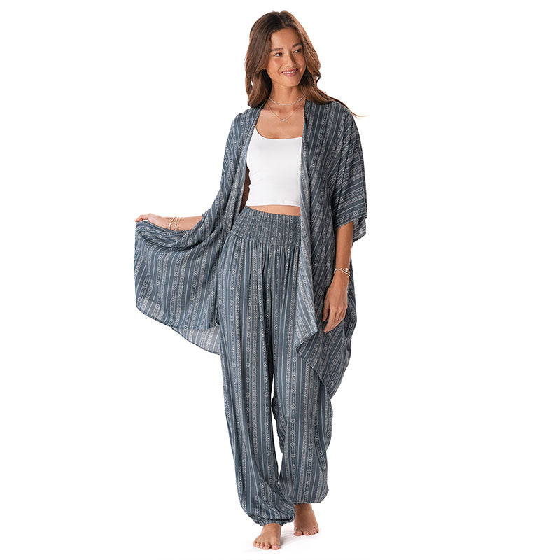 Charcoal Grey Tribal Stripe Lounge Set