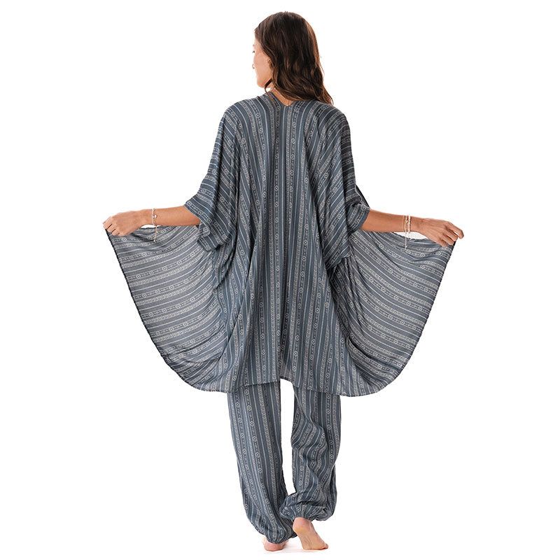 Charcoal Grey Tribal Stripe Lounge Set