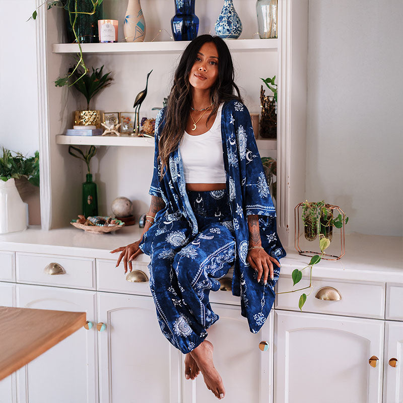 Nightfall Blue Lotus Moon Kimono