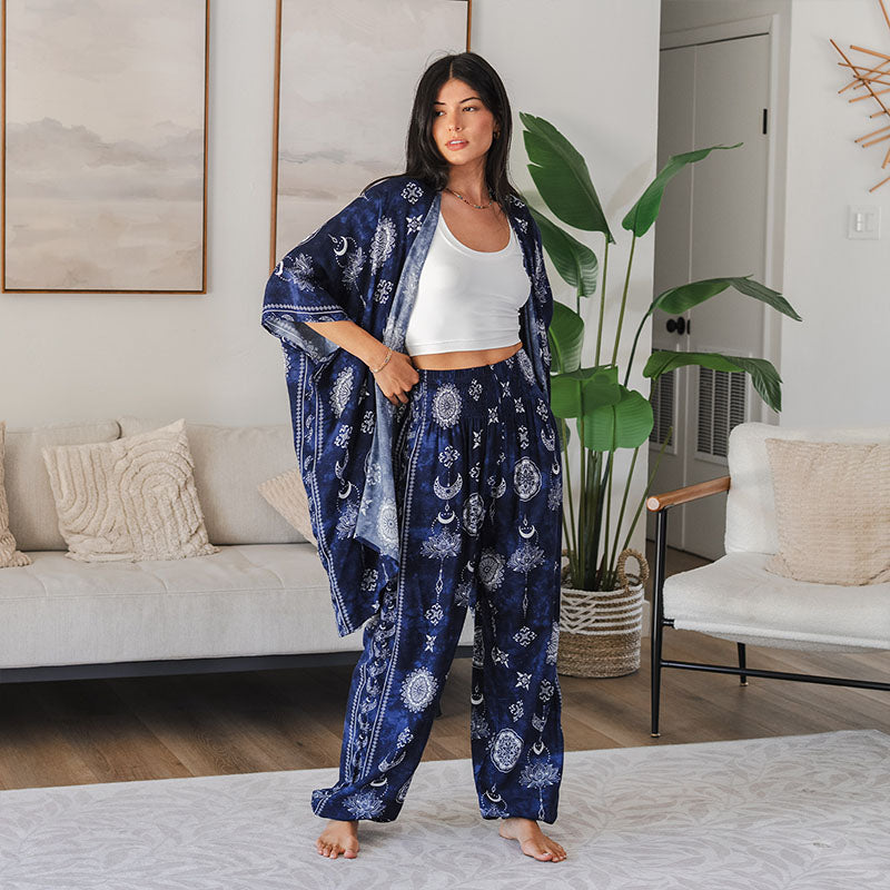 Nightfall Blue Lotus Moon Harem Pants