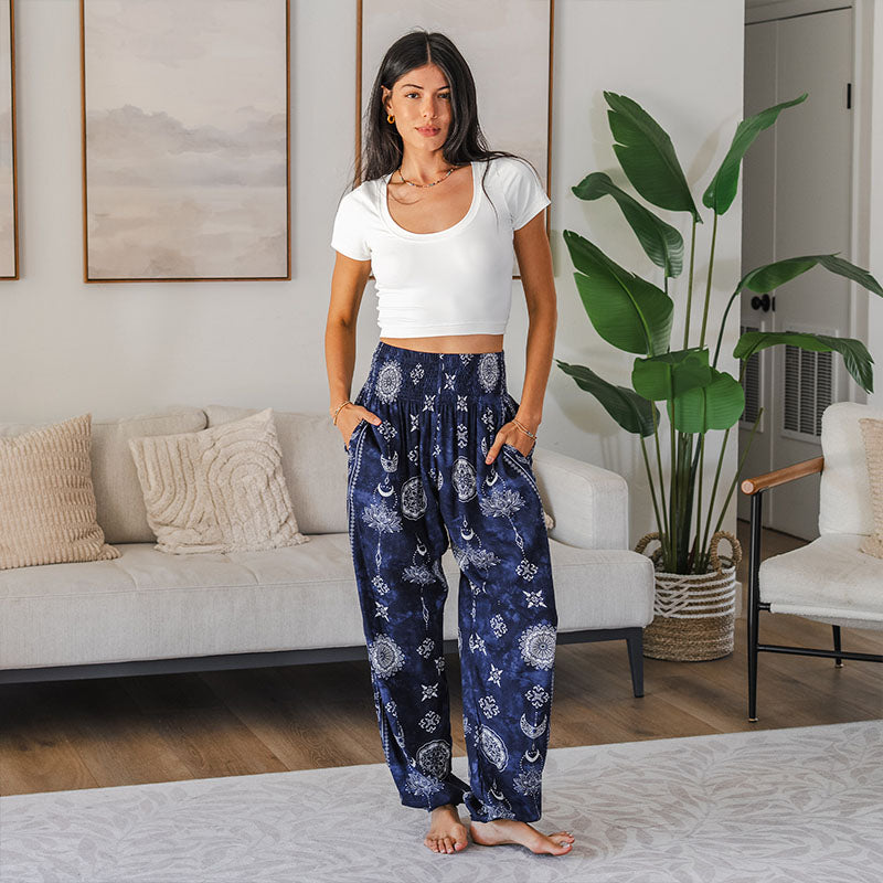 Nightfall Blue Lotus Moon Harem Pants