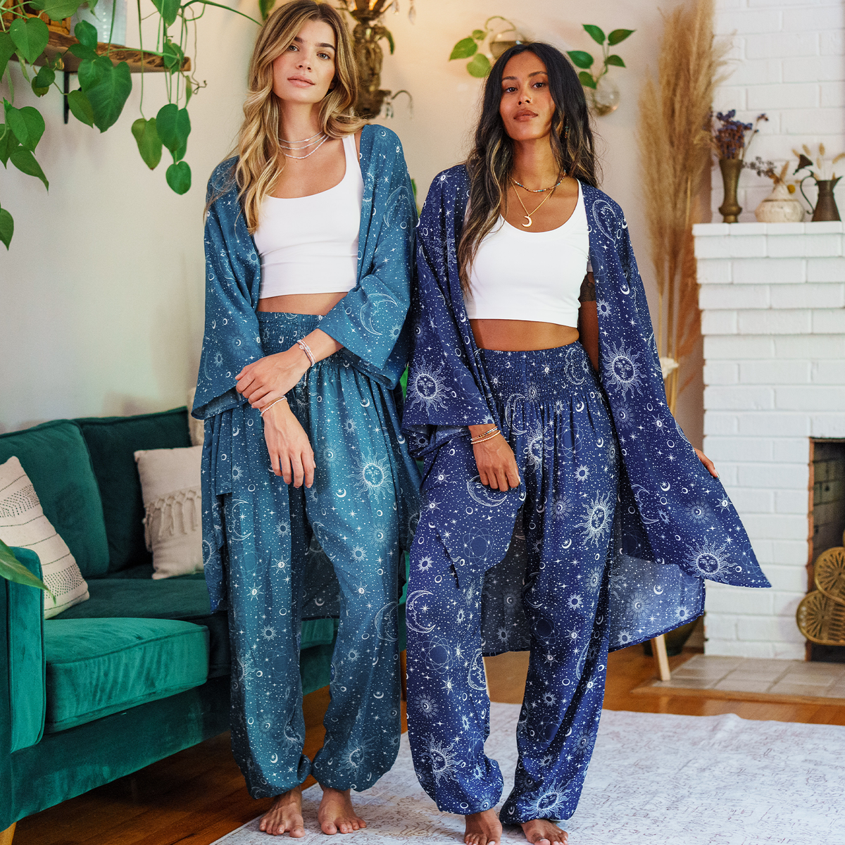 Turquoise Cosmic Sky Harem Pants