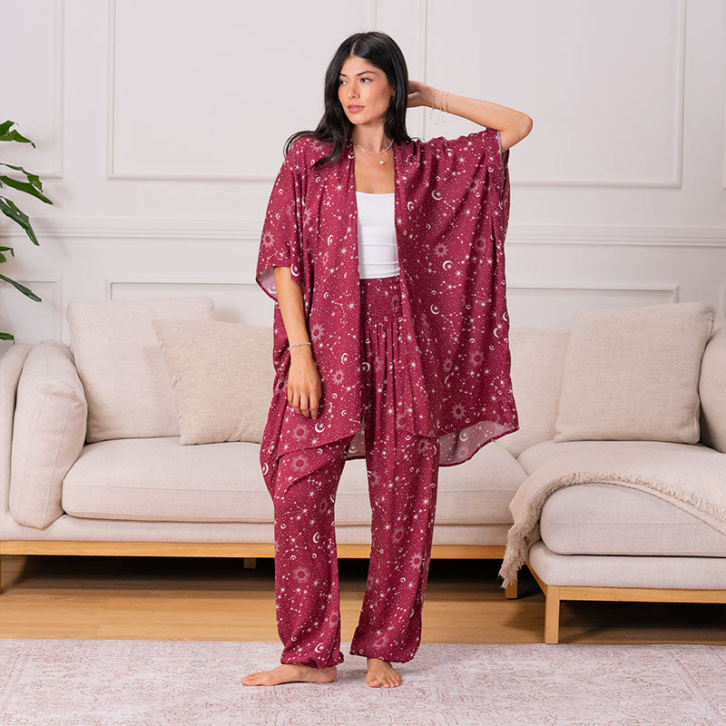 Cranberry Starry Night Kimono