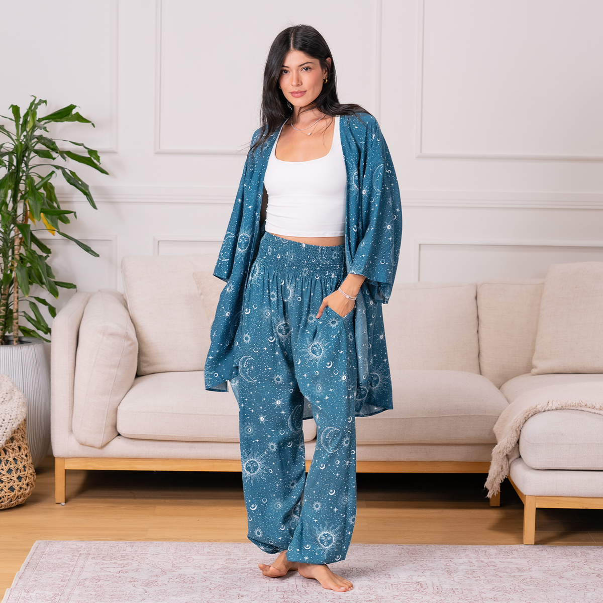 Turquoise Cosmic Sky Harem Pants
