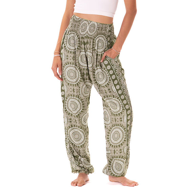 Misprint Tuscany Harem Pants, warmer olive than regular Tuscany, front
