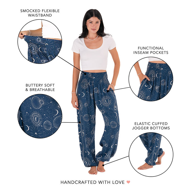 Sapphire Moonlight Harem Pants, feature callouts