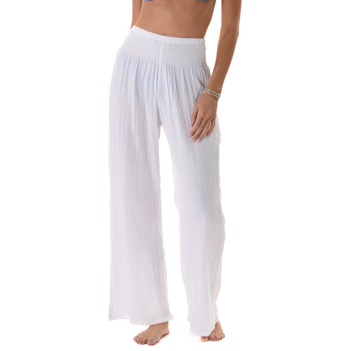 White Wide Leg Beach Cotton Pants