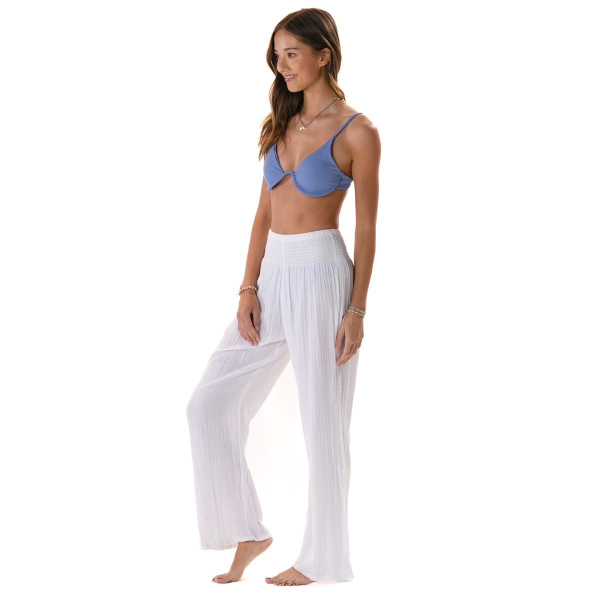 White Wide Leg Beach Cotton Pants