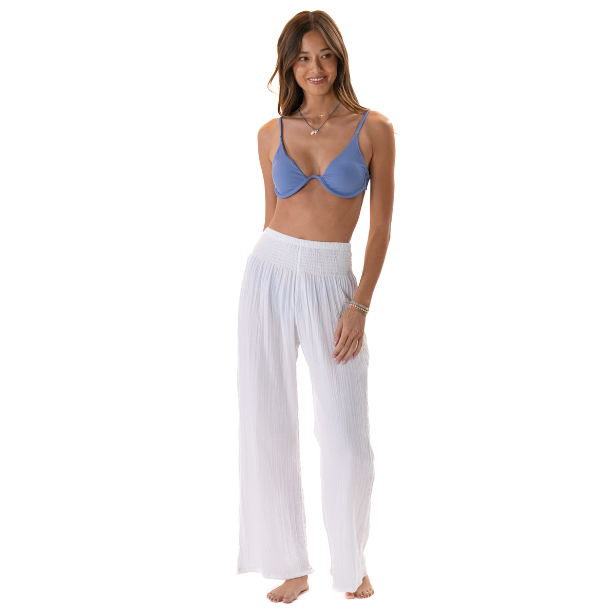 White Wide Leg Beach Cotton Pants