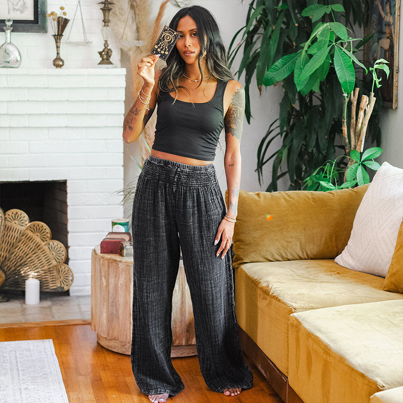 Vintage Black Wide Leg Cotton Pants